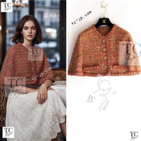 CHANEL 16PF Orange Brown Beige Tweed Jacket Cape 34 36 38 シャネル オレンジ ブラウン ベージュ ツイード ジャケット ポンチョ ケープ 即発