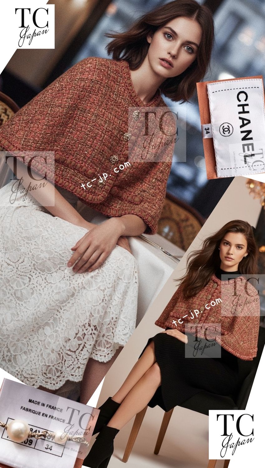 CHANEL 16FW チェックツイードショートコート シャネル ジャケット ケープ ポンチョ CHANEL 16PF オレンジ ブラウン