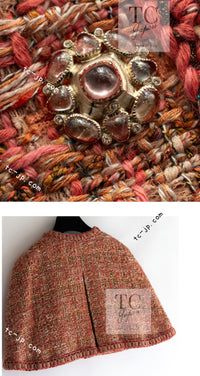 CHANEL 16PF Orange Brown Beige Tweed Jacket Cape 34 36 38 シャネル オレンジ ブラウン ベージュ ツイード ジャケット ポンチョ ケープ 即発