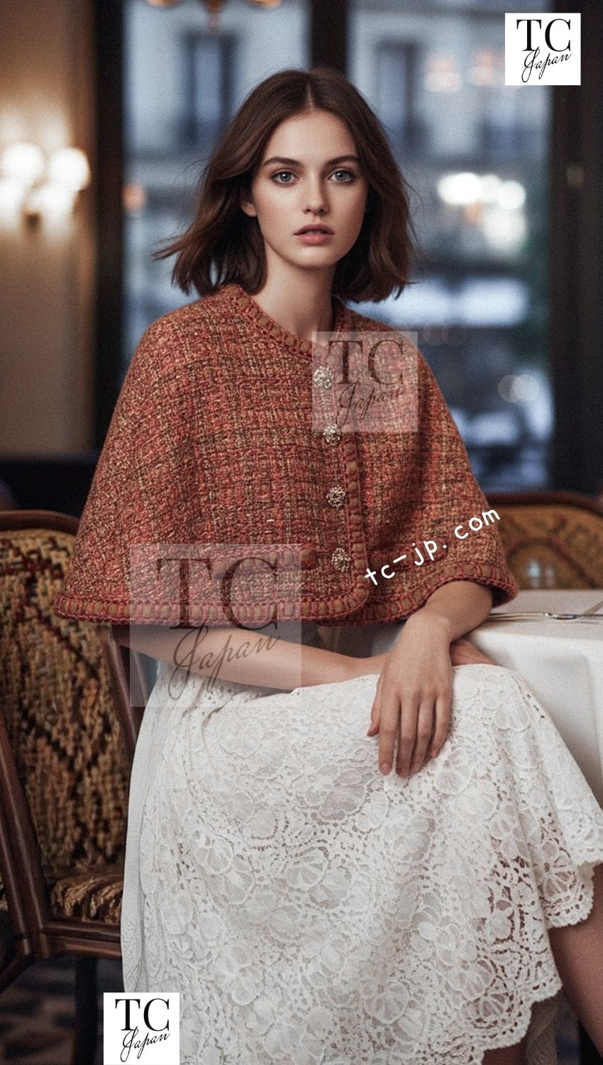 CHANEL 16PF orange and brown tweed cape