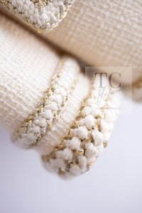 CHANEL 17PF Ivory Creme Gold Trim Wool Tweed Jacket Skirt Suit 38 | TW