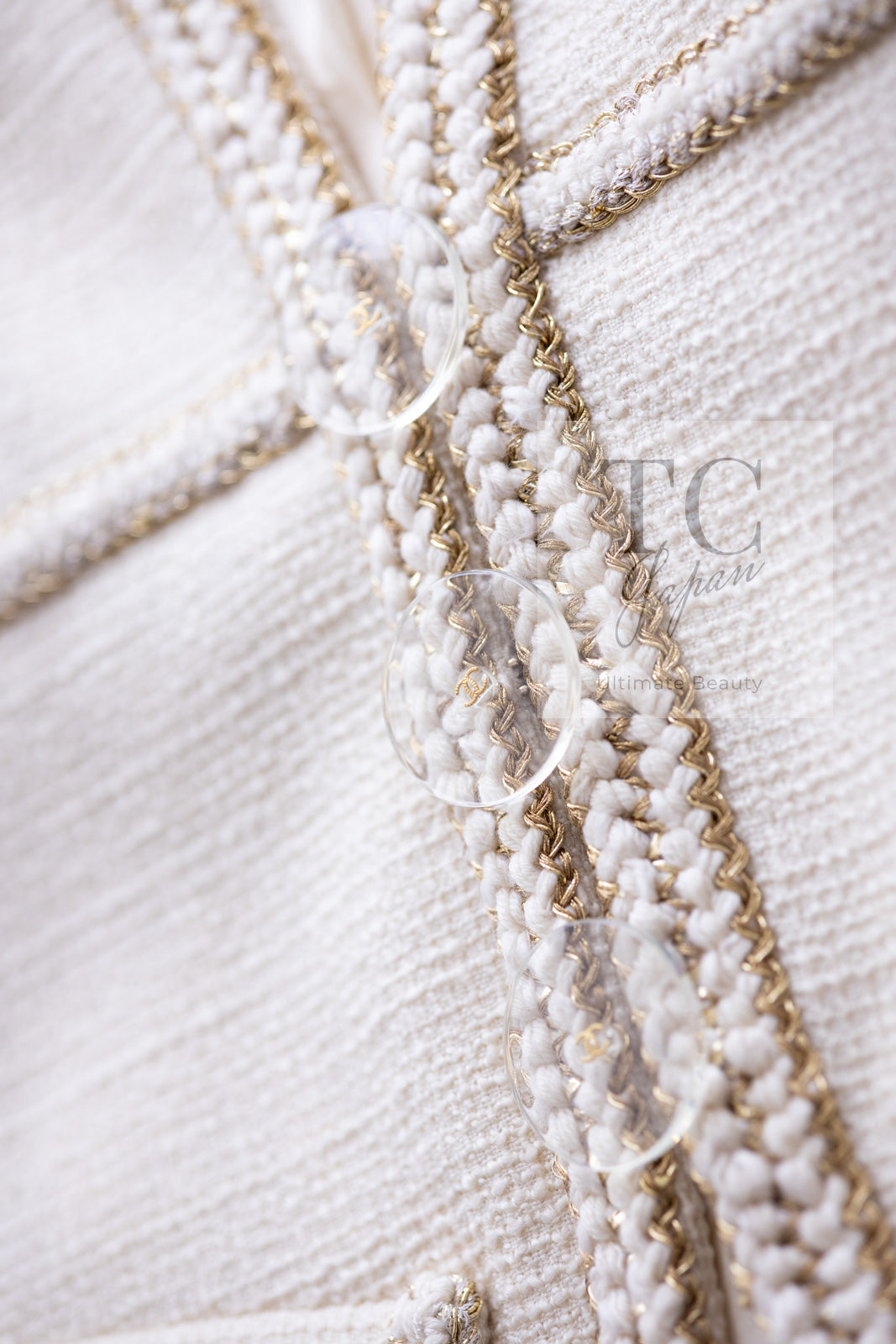 CHANEL 17PF Ivory Creme Gold Trim Wool Tweed Jacket Skirt Suit 38 3