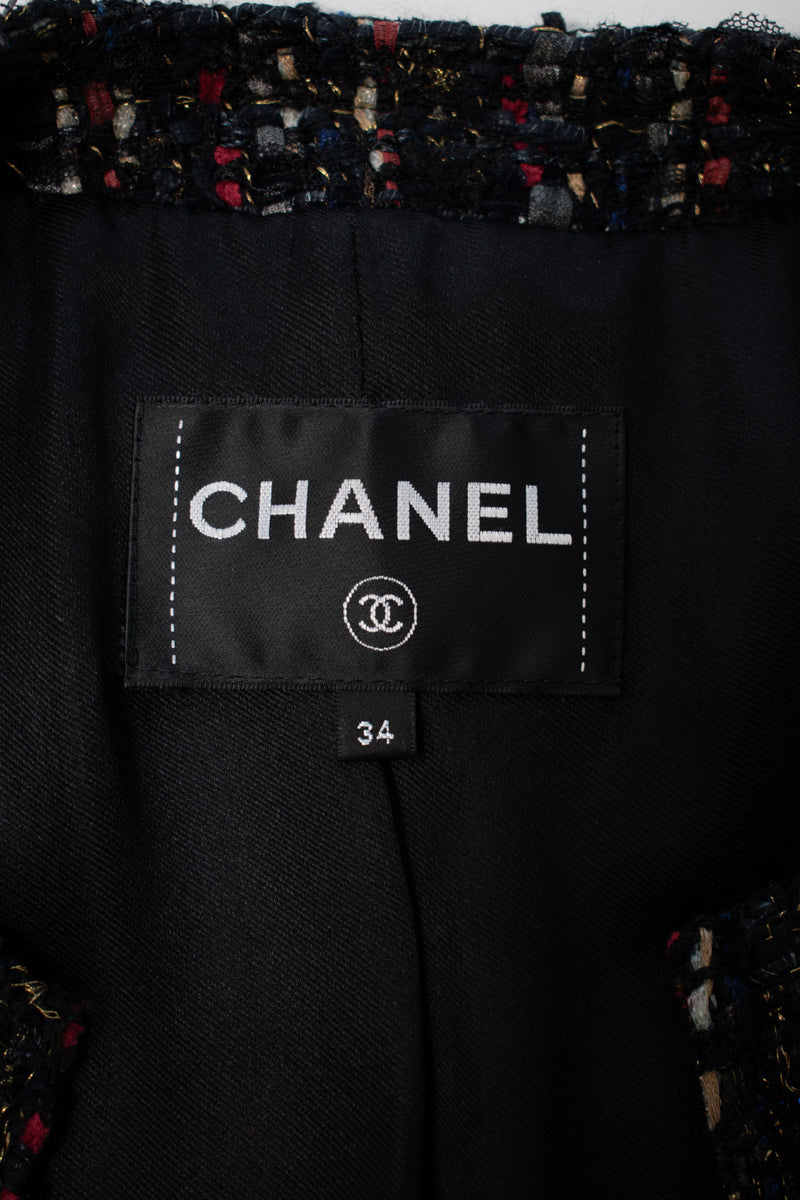 CHANEL 17PF Black Red Blue Mix Fantasy Tweed Jacket 34 ブラック レッド ブルー ミックス ファンタジー ツイード ジャケット 即発