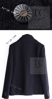 CHANEL 16B Dark Navy Bow Accents Wool Tweed Jacket 40 シャネル ダーク ネイビー リボン装飾 ウール ツイード ジャケット 即発