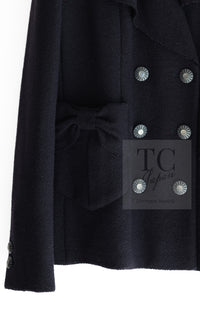 CHANEL 16B Dark Navy Bow Accents Wool Tweed Jacket 40 シャネル ダーク ネイビー リボン装飾 ウール ツイード ジャケット 即発