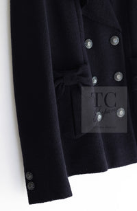 CHANEL 16B Dark Navy Bow Accents Wool Tweed Jacket 40 シャネル ダーク ネイビー リボン装飾 ウール ツイード ジャケット 即発