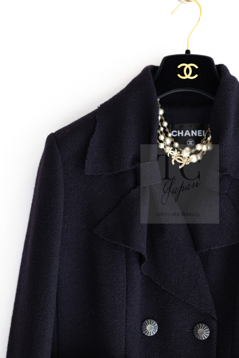 CHANEL 16B Dark Navy Bow Accents Wool Tweed Jacket 40 シャネル ダーク ネイビー リボン装飾 ウール ツイード ジャケット 即発