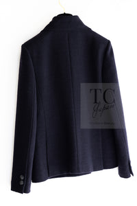 CHANEL 16B Dark Navy Bow Accents Wool Tweed Jacket 40 シャネル ダーク ネイビー リボン装飾 ウール ツイード ジャケット 即発