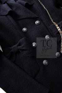 CHANEL 16B Dark Navy Bow Accents Wool Tweed Jacket 40 シャネル ダーク ネイビー リボン装飾 ウール ツイード ジャケット 即発