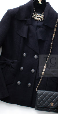 CHANEL 16B Dark Navy Bow Accents Wool Tweed Jacket 40 シャネル ダーク ネイビー リボン装飾 ウール ツイード ジャケット 即発