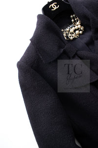 CHANEL 16B Dark Navy Bow Accents Wool Tweed Jacket 40 シャネル ダーク ネイビー リボン装飾 ウール ツイード ジャケット 即発