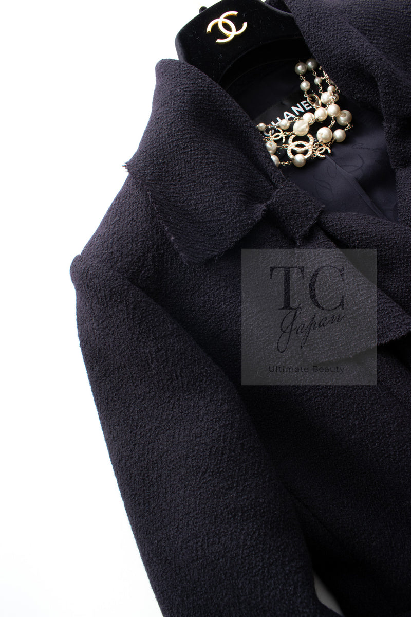 CHANEL 16B Dark Navy Bow Accents Wool Tweed Jacket 40 シャネル ダーク ネイビー リボン装飾 ウール ツイード ジャケット 即発