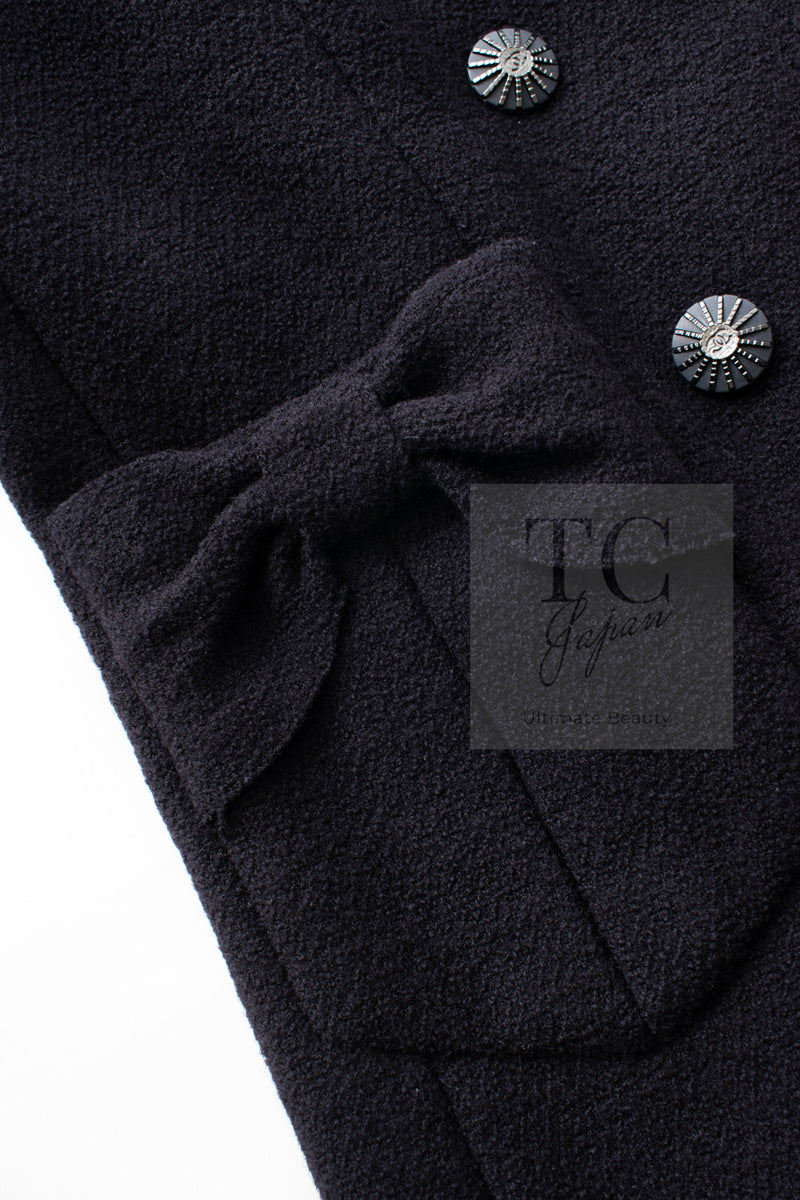 CHANEL 16B Dark Navy Bow Accents Wool Tweed Jacket 40 シャネル ダーク ネイビー リボン装飾 ウール ツイード ジャケット 即発