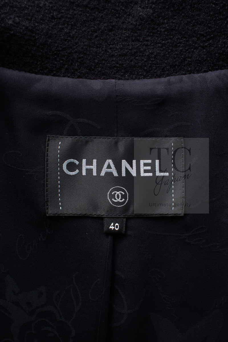 CHANEL 16B Dark Navy Bow Accents Wool Tweed Jacket 40 シャネル ダーク ネイビー リボン装飾 ウール ツイード ジャケット 即発