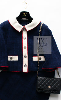 CHANEL 15PF Navy Ivory Red Wool Jacket Skirt Suit 34 36 38 シャネル ネイビー アイボリー レッド ウール ジャケット スカート スーツ 即発