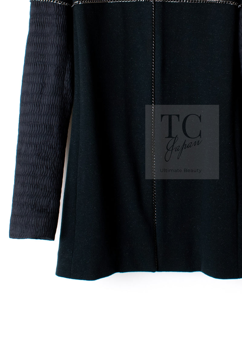 CHANEL Black Chain Trim Cotton Jacket 38 シャネル ブラック チェーン トリミング コットン ジャケット 即発