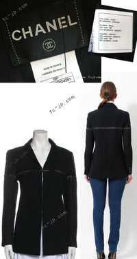 CHANEL Black Chain Trim Cotton Jacket 38 シャネル ブラック チェーン トリミング コットン ジャケット 即発