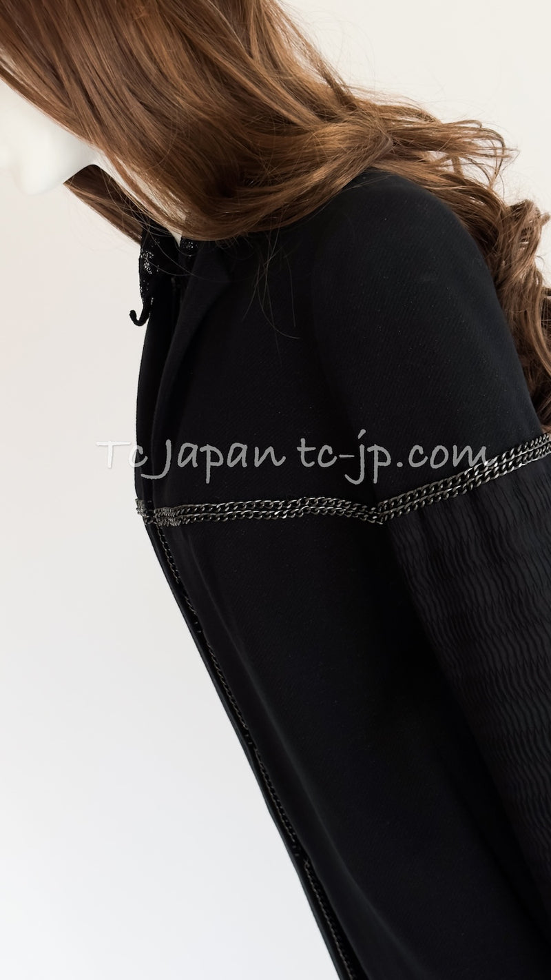 CHANEL Black Chain Trim Cotton Jacket 38 シャネル ブラック チェーン トリミング コットン ジャケット 即発