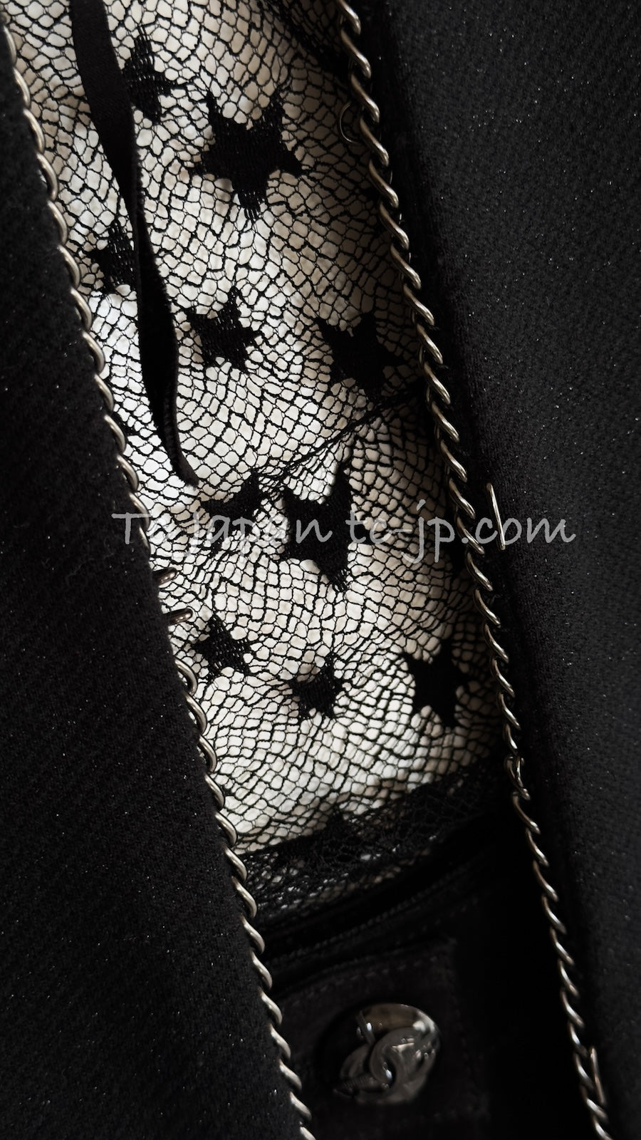 CHANEL Black Chain Trim Cotton Jacket 38 シャネル ブラック チェーン トリミング コットン ジャケット 即発