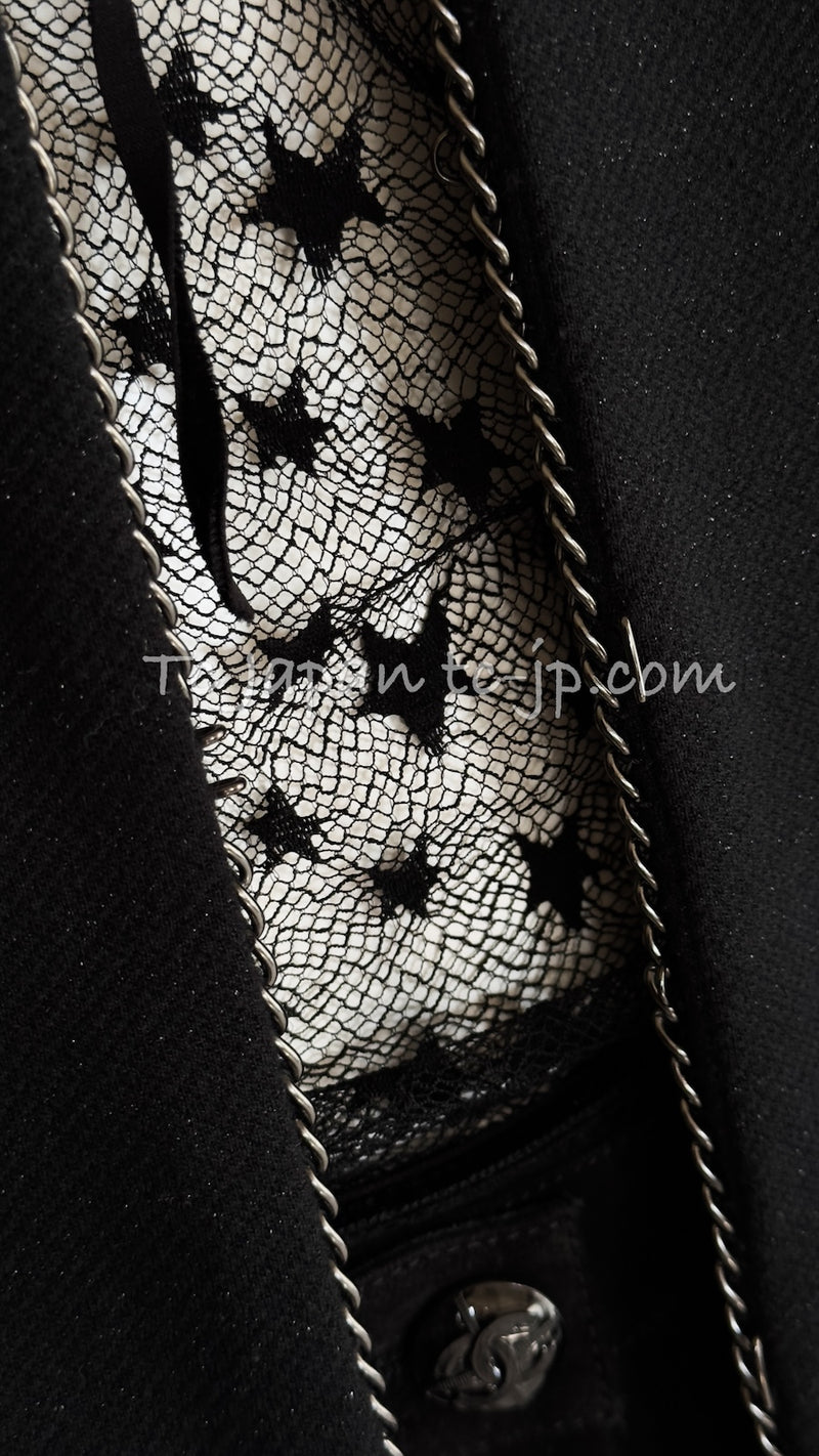 CHANEL Black Chain Trim Cotton Jacket 38 シャネル ブラック チェーン トリミング コットン ジャケット 即発
