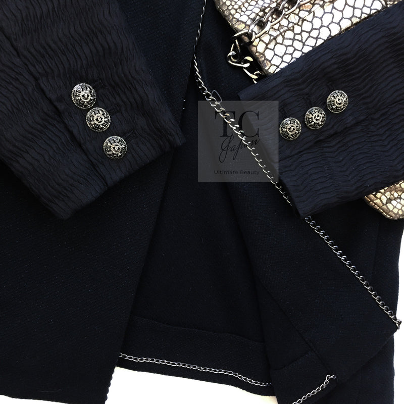CHANEL Black Chain Trim Cotton Jacket 38 シャネル ブラック チェーン トリミング コットン ジャケット 即発