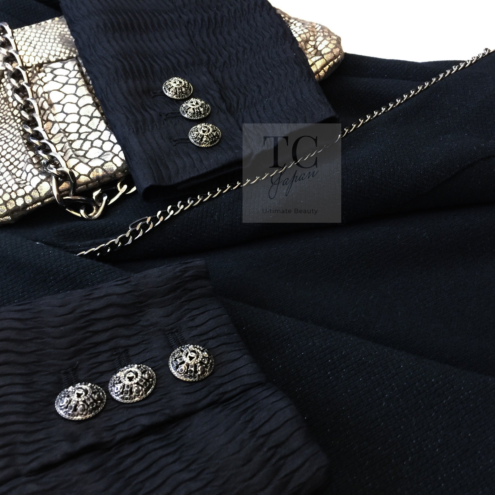 CHANEL Black Chain Trim Cotton Jacket 38 シャネル ブラック チェーン トリミング コットン ジャケット 即発