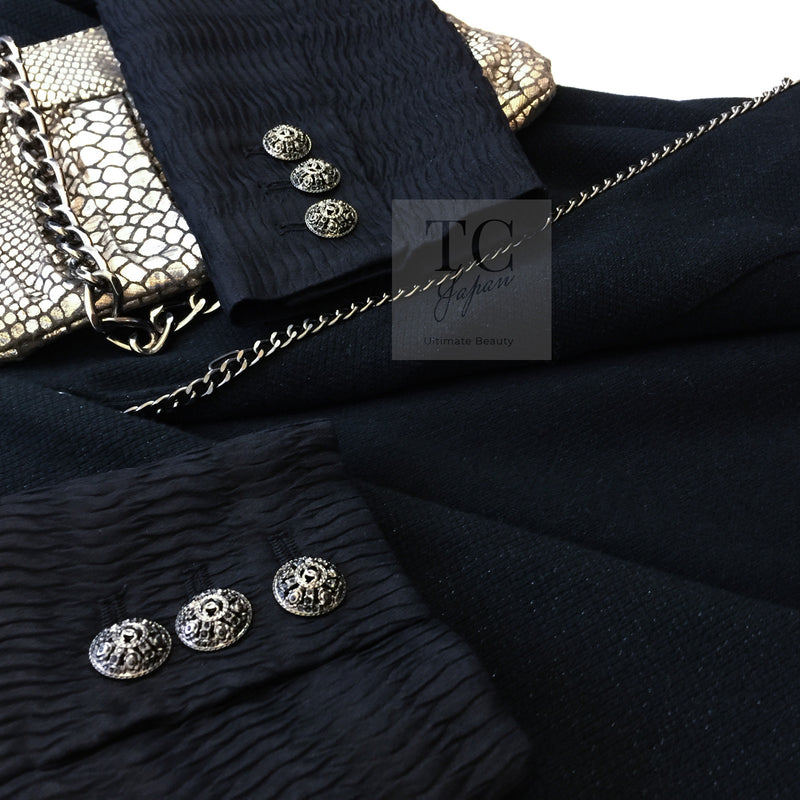 CHANEL Black Chain Trim Cotton Jacket 38 シャネル ブラック チェーン トリミング コットン ジャケット 即発