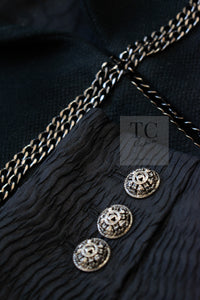 CHANEL Black Chain Trim Cotton Jacket 38 シャネル ブラック チェーン トリミング コットン ジャケット 即発