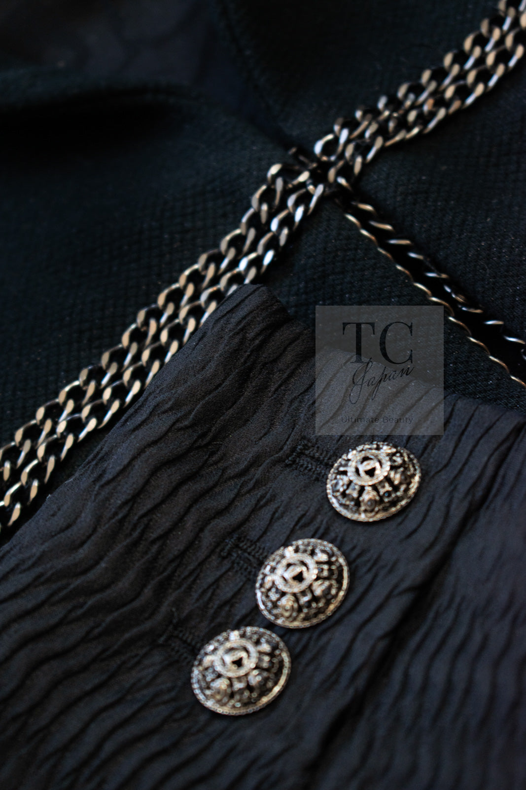 CHANEL Black Chain Trim Cotton Jacket 38 シャネル ブラック チェーン トリミング コットン ジャケット 即発