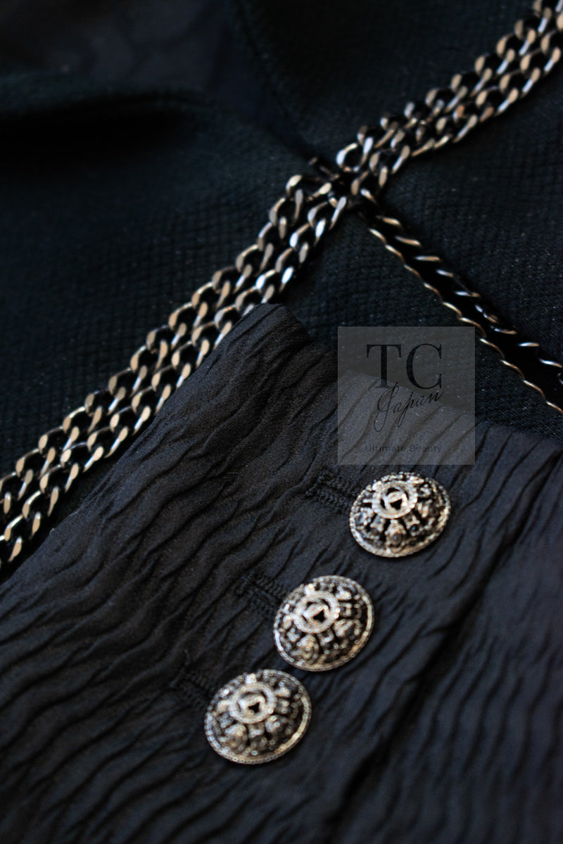 CHANEL Black Chain Trim Cotton Jacket 38 シャネル ブラック チェーン トリミング コットン ジャケット 即発