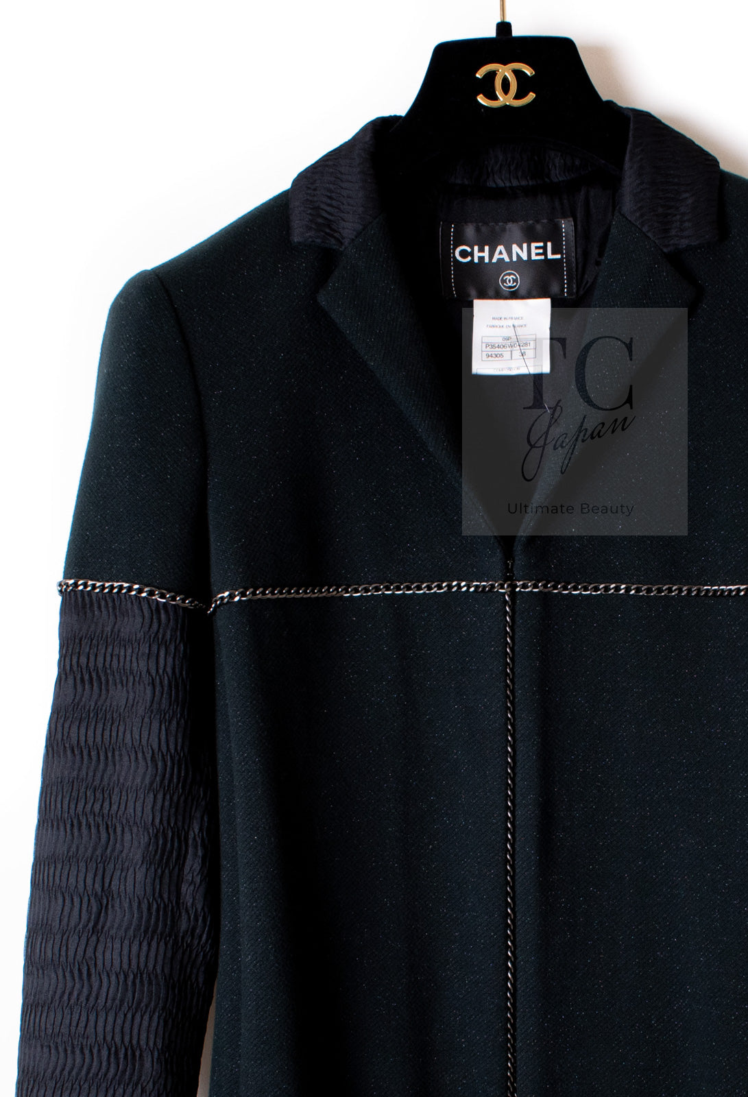 CHANEL Black Chain Trim Cotton Jacket 38 シャネル ブラック チェーン トリミング コットン ジャケット 即発