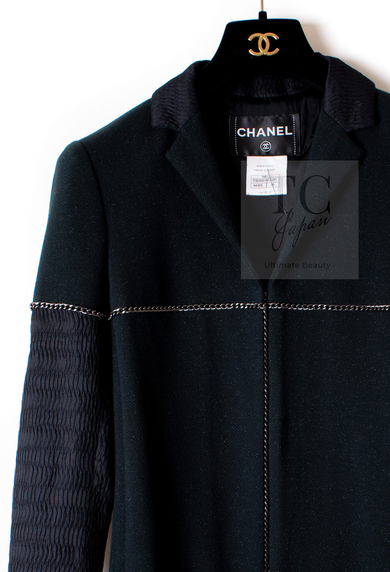CHANEL Black Chain Trim Cotton Jacket 38 シャネル ブラック チェーン トリミング コットン ジャケット 即発
