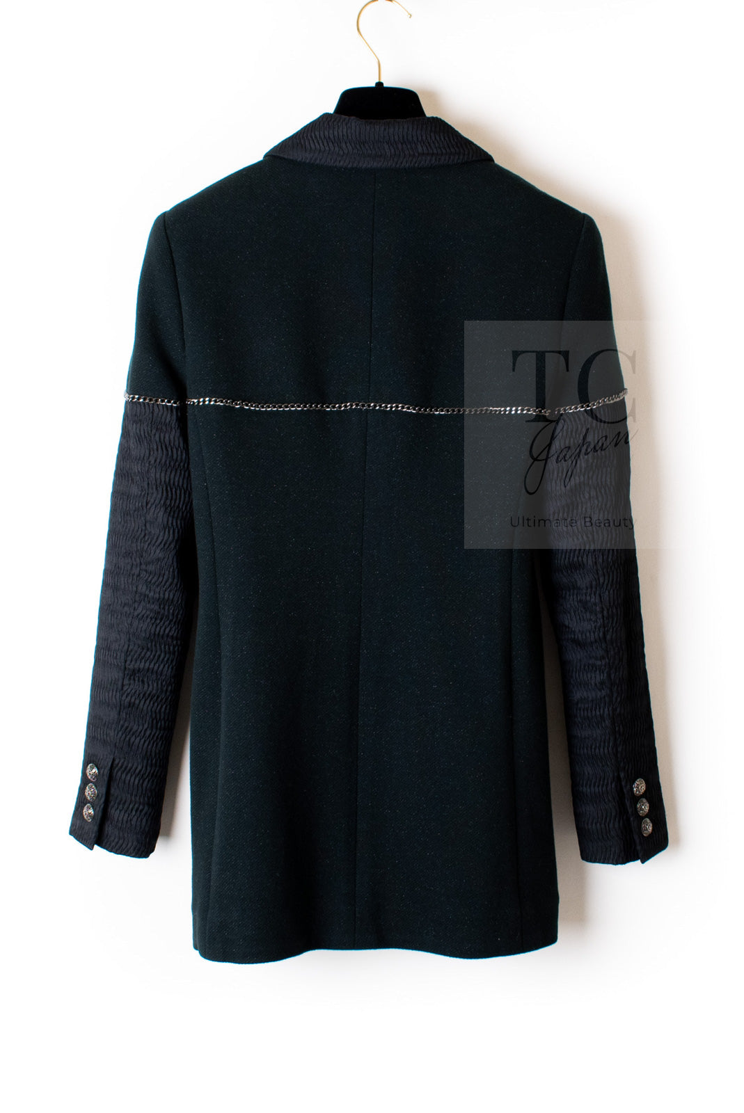 CHANEL Black Chain Trim Cotton Jacket 38 シャネル ブラック チェーン トリミング コットン ジャケット 即発