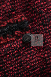 CHANEL 11A Red Black Zipper Collarless Braid Trim Tweed Jacket 38 シャネル レッド ブラック ジッパー ノーカラー ブレード トリム ツイード ジャケット 即発