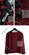 CHANEL 11A Red Black Zipper Collarless Braid Trim Tweed Jacket 38 シャネル レッド ブラック ジッパー ノーカラー ブレード トリム ツイード ジャケット 即発