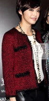 CHANEL 11A Red Black Zipper Collarless Braid Trim Tweed Jacket 38 シャネル レッド ブラック ジッパー ノーカラー ブレード トリム ツイード ジャケット 即発