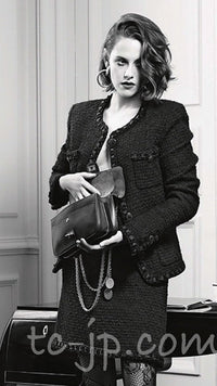 CHANEL 16PF Black Braid Trim Zipper Wool Tweed Jacket 36 17