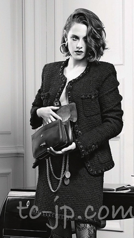 CHANEL 16PF Black Braid Trim Zipper Wool Tweed Jacket 36 17