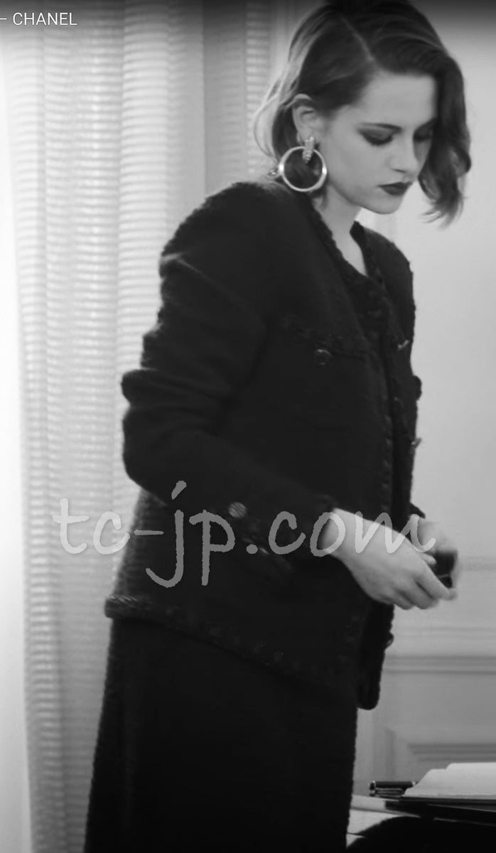 CHANEL 16PF Black Braid Trim Zipper Wool Tweed Jacket 36 18