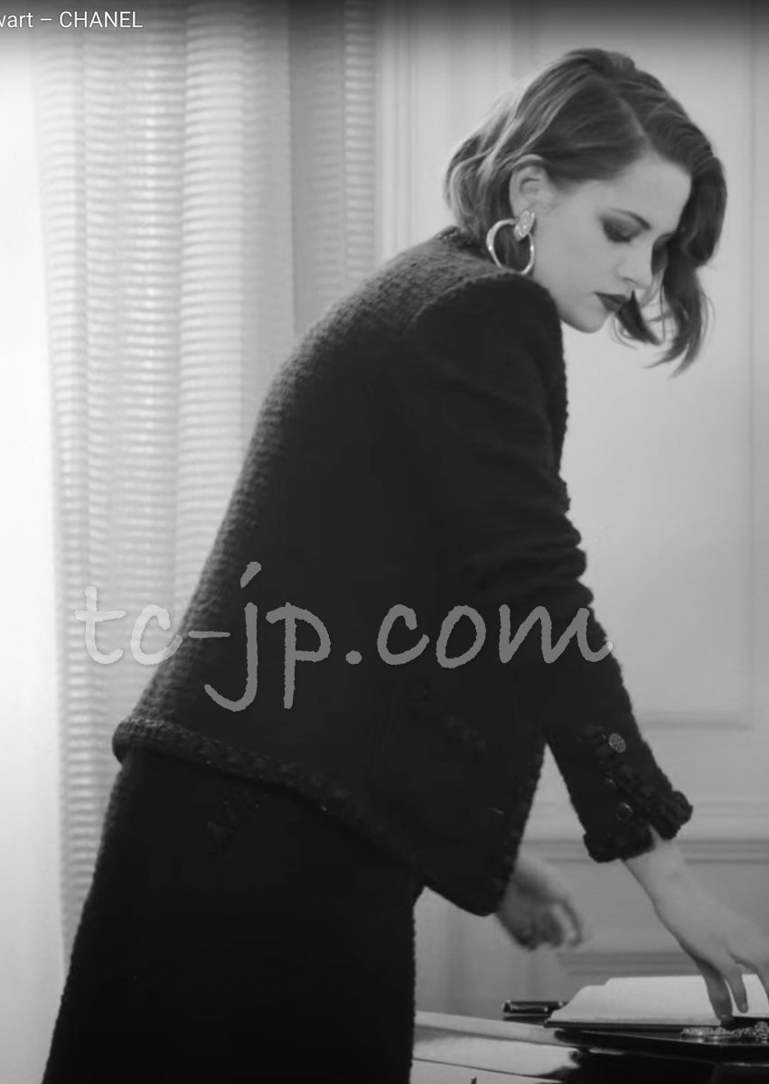 CHANEL 16PF Black Braid Trim Zipper Wool Tweed Jacket 36 19