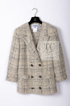 CHANEL 16C Beige Grey Cotton Tweed Double Jacket 44 46 シャネル ベージュ グレー コットン ツイード ダブル ジャケット 即発