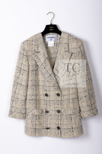 CHANEL 16C Beige Grey Cotton Tweed Double Jacket 44 46 シャネル ベージュ グレー コットン ツイード ダブル ジャケット 即発