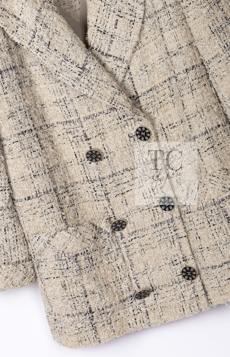 CHANEL 16C Beige Grey Cotton Tweed Double Jacket 44 46 シャネル ベージュ グレー コットン ツイード ダブル ジャケット 即発