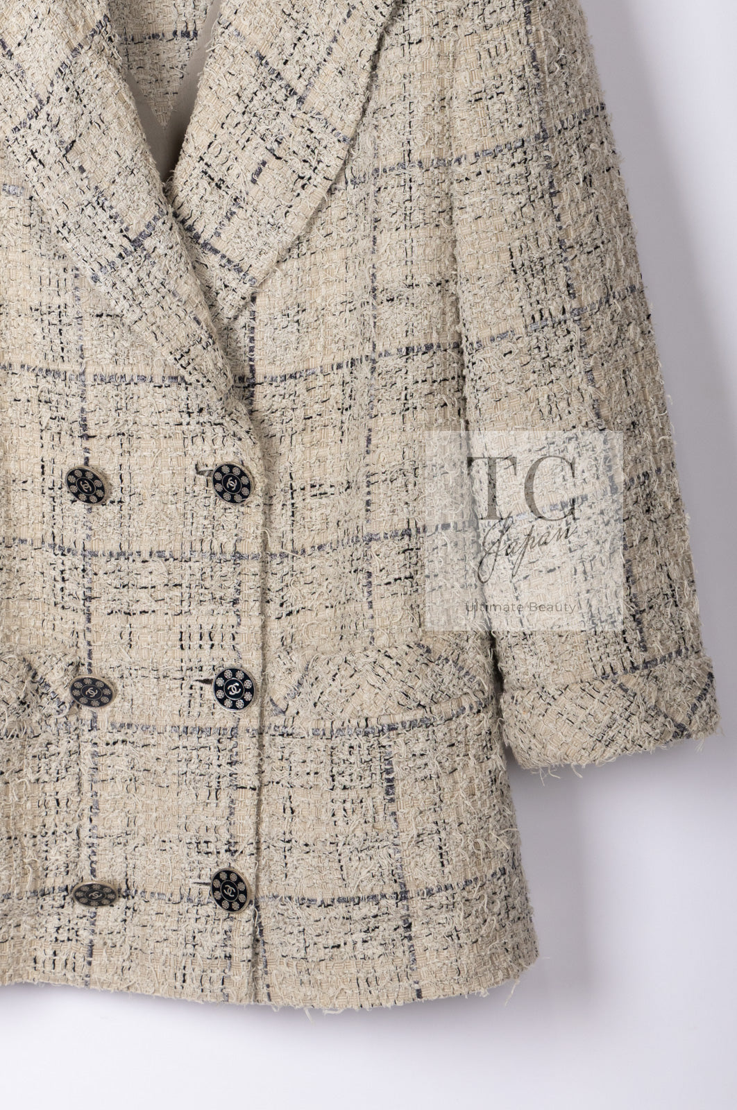 CHANEL 16C Beige Grey Cotton Tweed Double Jacket 44 46 シャネル ベージュ グレー コットン ツイード ダブル ジャケット 即発