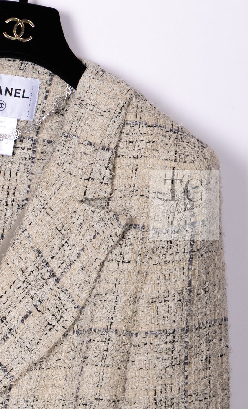 CHANEL 16C Beige Grey Cotton Tweed Double Jacket 44 46 シャネル ベージュ グレー コットン ツイード ダブル ジャケット 即発