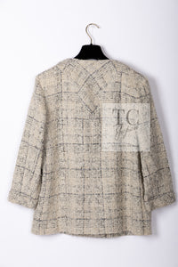 CHANEL 16C Beige Grey Cotton Tweed Double Jacket 44 46 シャネル ベージュ グレー コットン ツイード ダブル ジャケット 即発