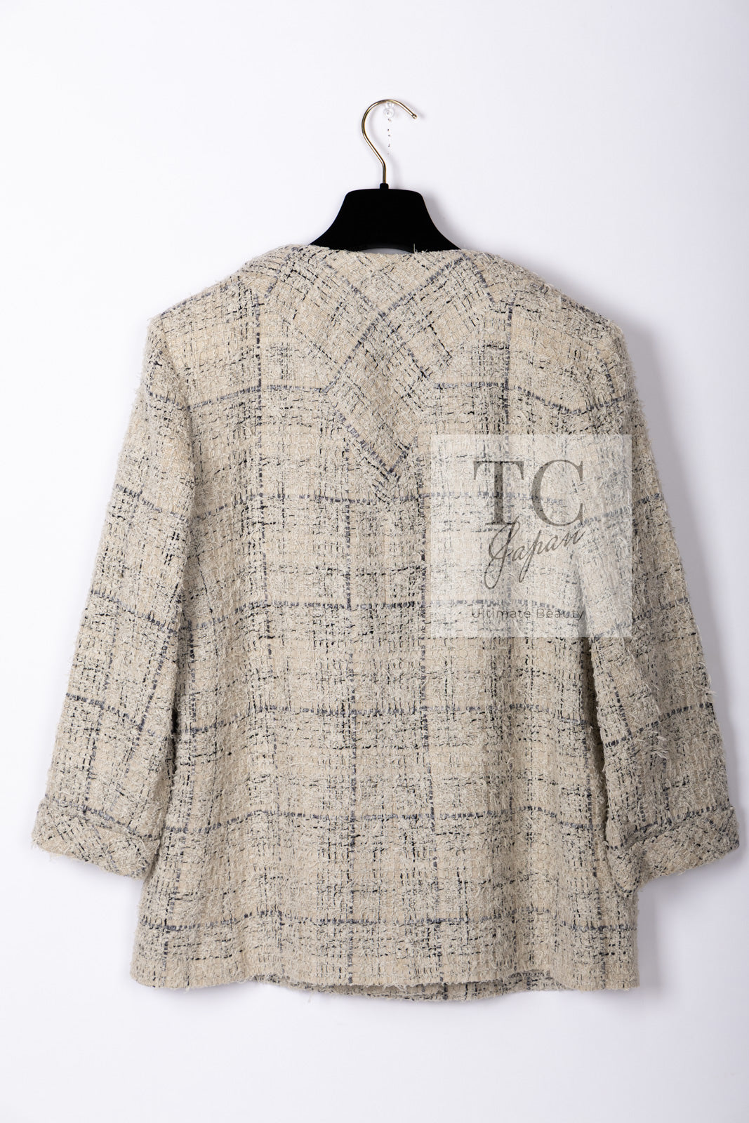 CHANEL 16C Beige Grey Cotton Tweed Double Jacket 44 46 シャネル ベージュ グレー コットン ツイード ダブル ジャケット 即発