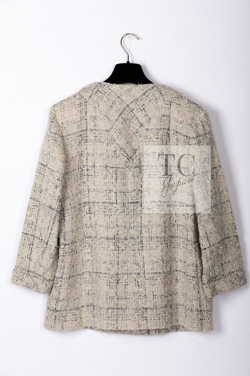CHANEL 16C Beige Grey Cotton Tweed Double Jacket 44 46 シャネル ベージュ グレー コットン ツイード ダブル ジャケット 即発
