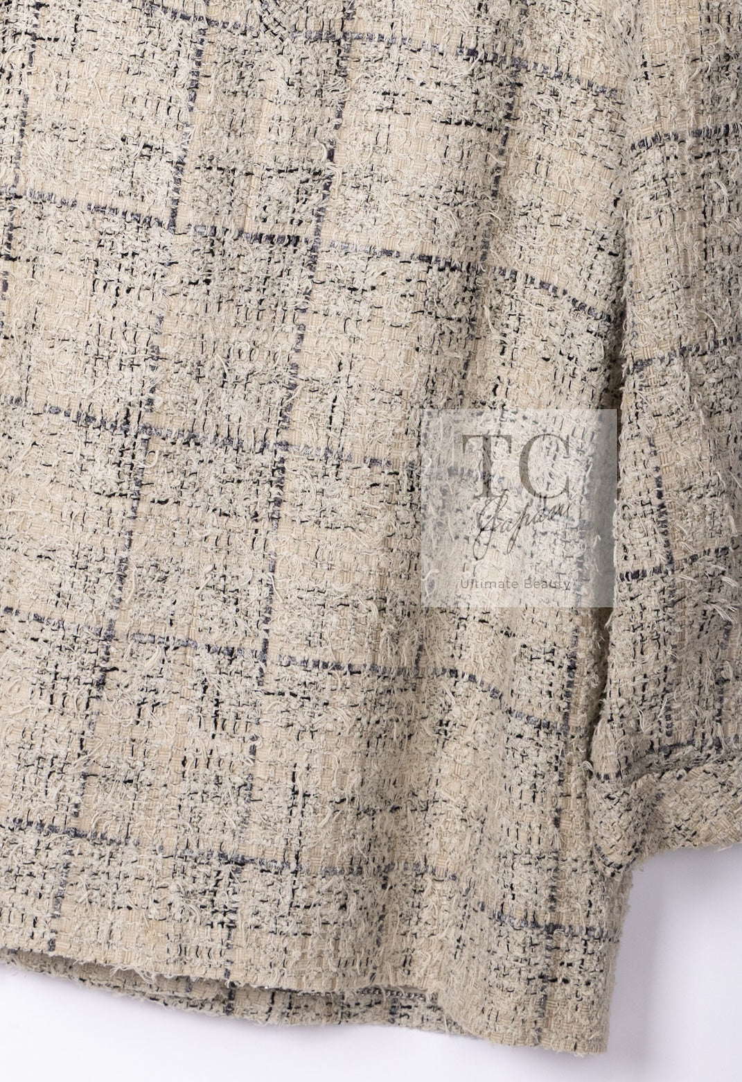 CHANEL 16C Beige Grey Cotton Tweed Double Jacket 44 46 シャネル ベージュ グレー コットン ツイード ダブル ジャケット 即発