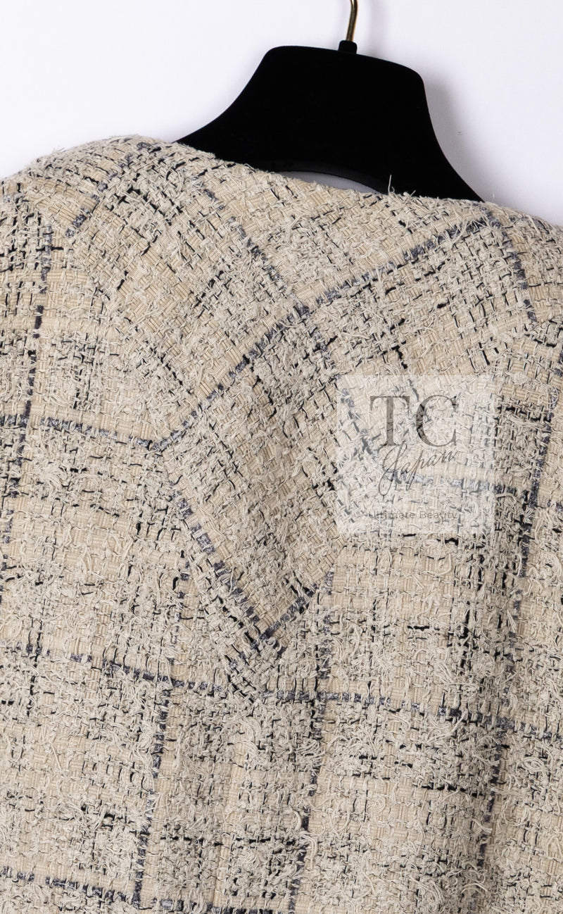 CHANEL 16C Beige Grey Cotton Tweed Double Jacket 44 46 シャネル ベージュ グレー コットン ツイード ダブル ジャケット 即発
